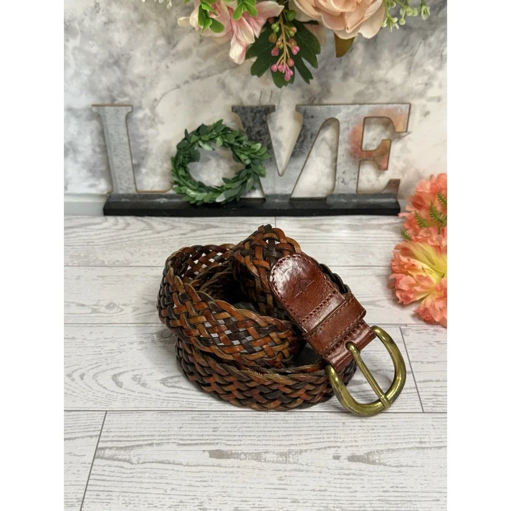 VTG Dockers Woven Braided Leather Belt Reddish Brown‎ Brass Buckle  Large/ 44